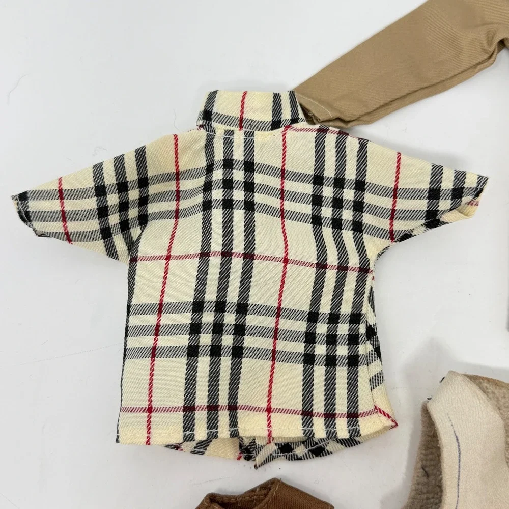 Barbie Size Doll Clothes Lot 5pc Beige Trench Coat Plaid Shirt Vest Shoes Y2K